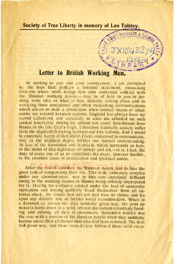 Letter from Tolstoy